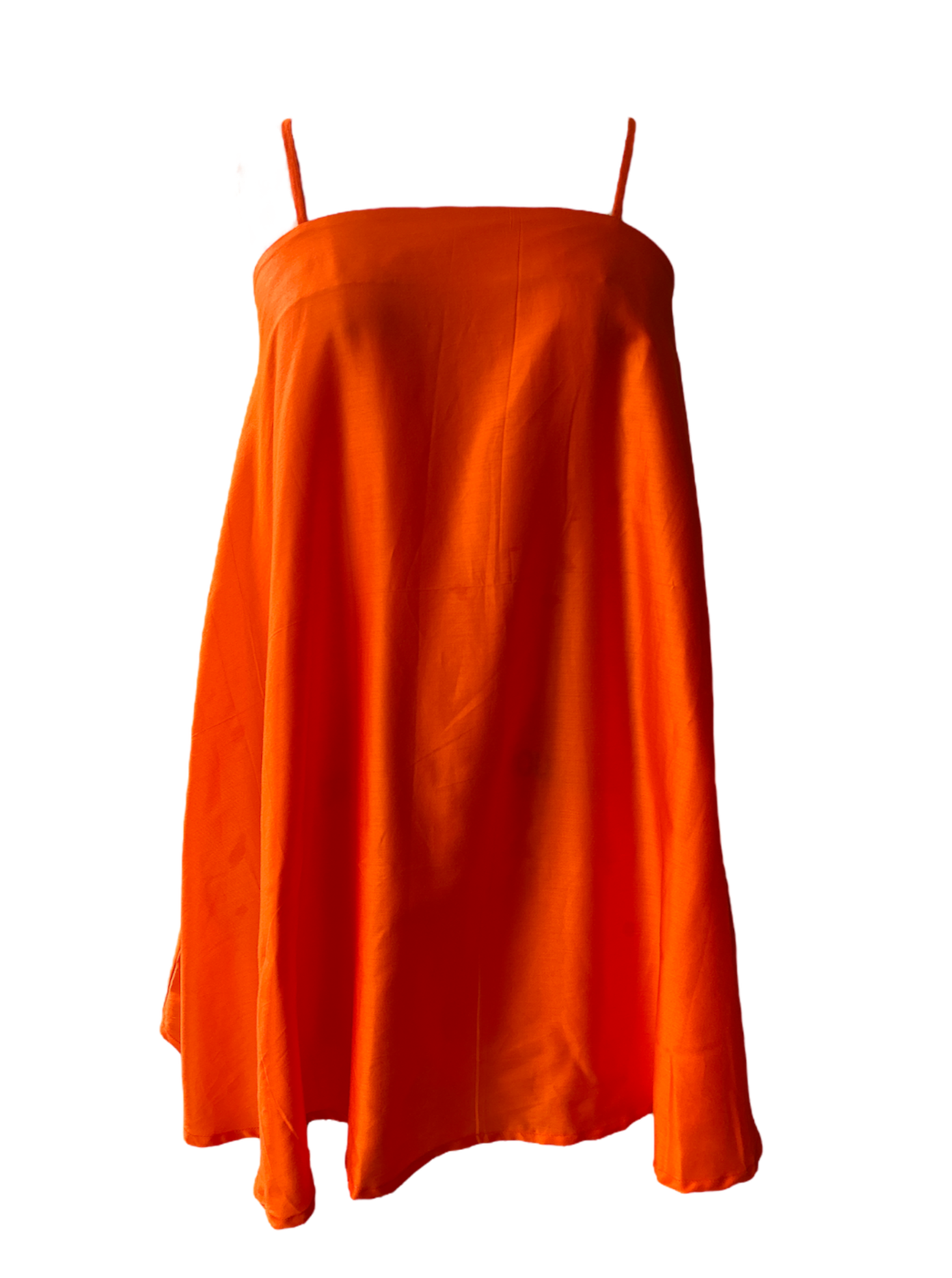 a vivid orange color flare tent spaghetti strap dress from adrina fanore