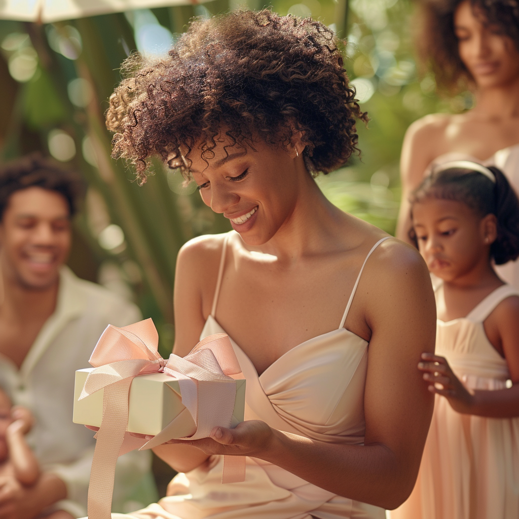 an african american woman holding a mother's day gift