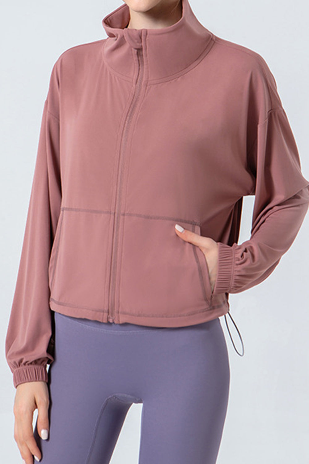 Drawstring Zip Up Dropped Shoulder Active Jacket