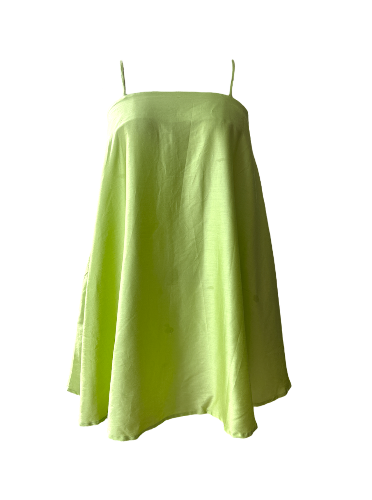 a lime color flare tent spaghetti strap dress from adrina fanore