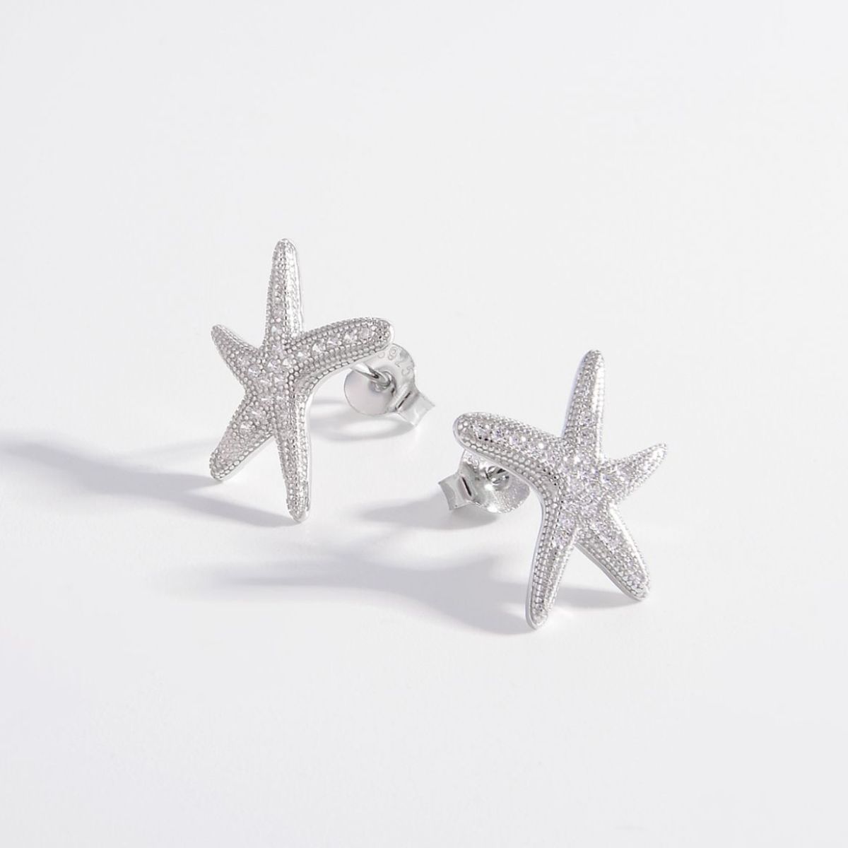 925 Sterling Silver Inlaid Zircon Starfish Earrings