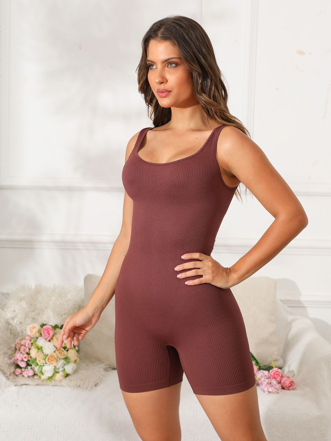 Scoop Neck Wide Strap Active Jumpsuit